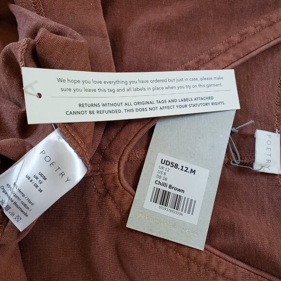 Poetry Dress. NWT. Hemp/Cotton Fabric in Chili Brown. UK 12, US 8. MSRP $169.00. - Picture 5 of 5